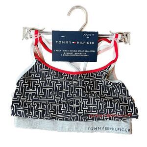 Tommy Hilfiger Girls Double Strap Bralettes Blue and Gray with Logo Size L 2 Pk